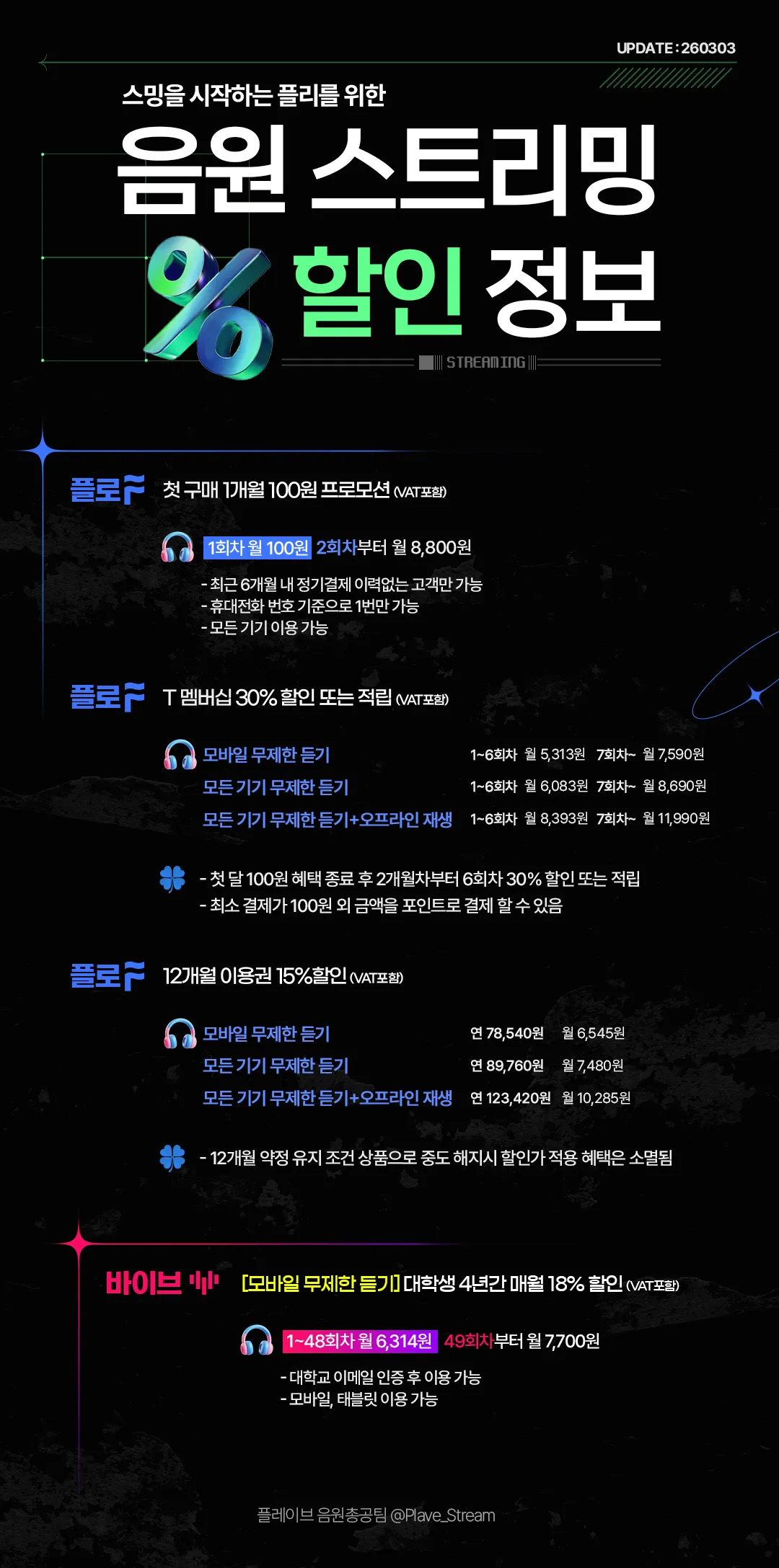 음원 스트리밍 할인정보