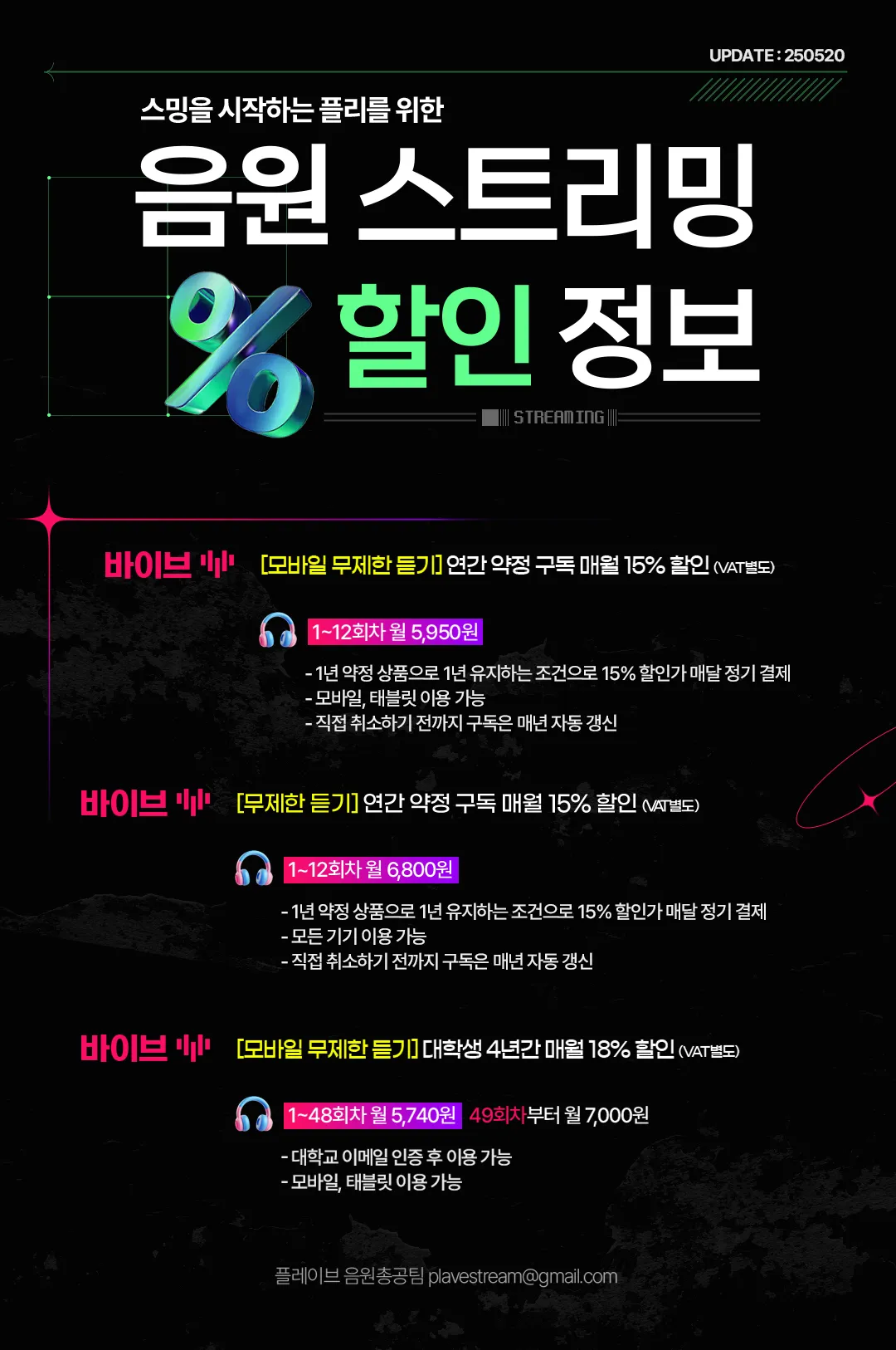음원 스트리밍 할인정보